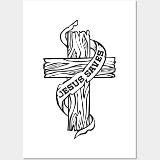 Wooden cross and the inscription "Jesus saves" Posters and Art